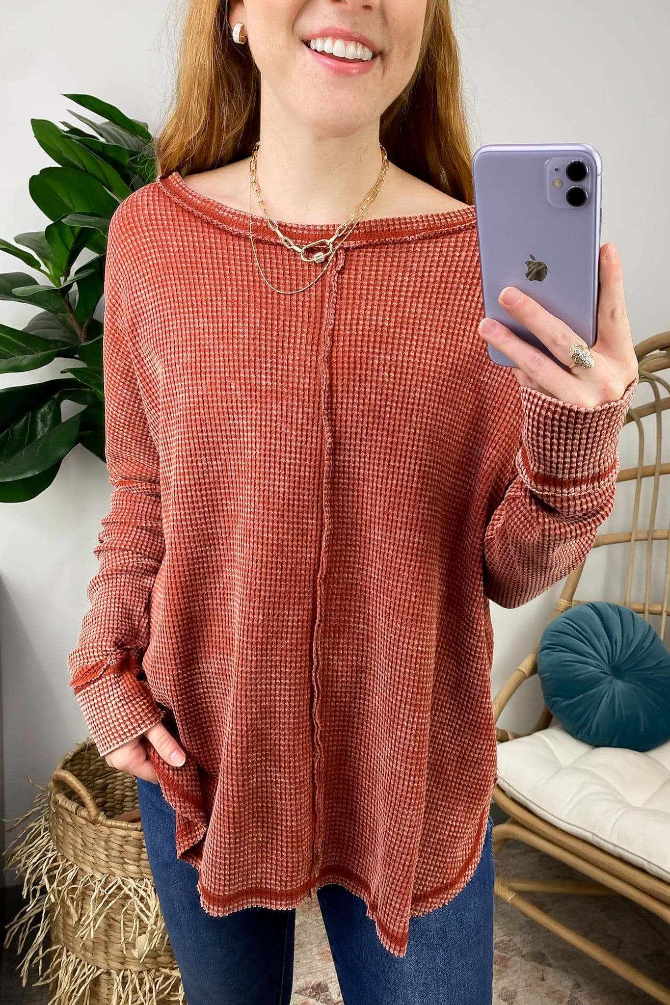  Lovedale Waffle Knit Oversized Top - Madison and Mallory