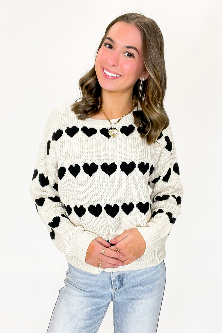 Lovelane Heart Striped Knit Sweater - Madison and Mallory