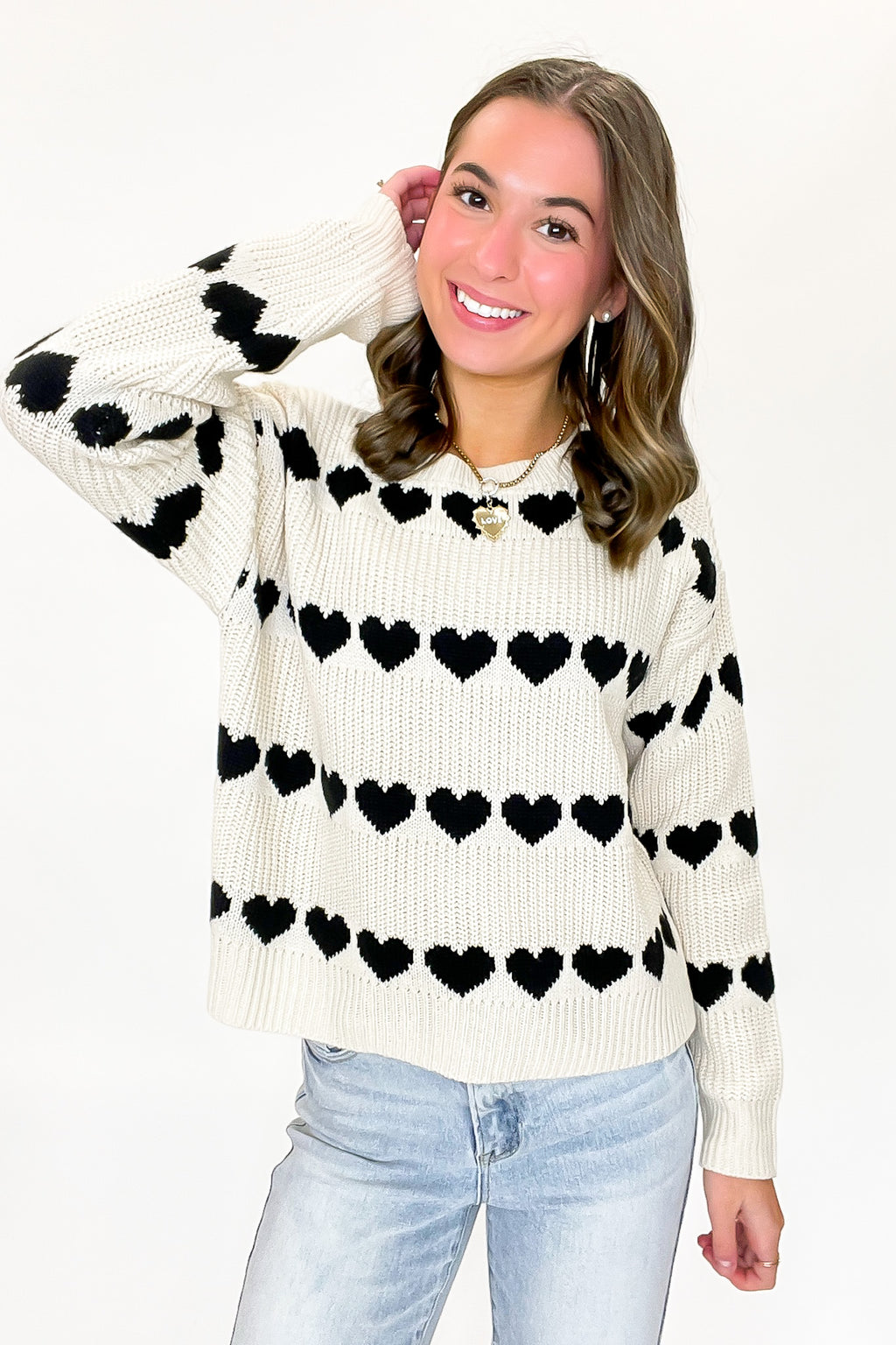 Lovelane Heart Striped Knit Sweater - FINAL SALE - Madison and Mallory