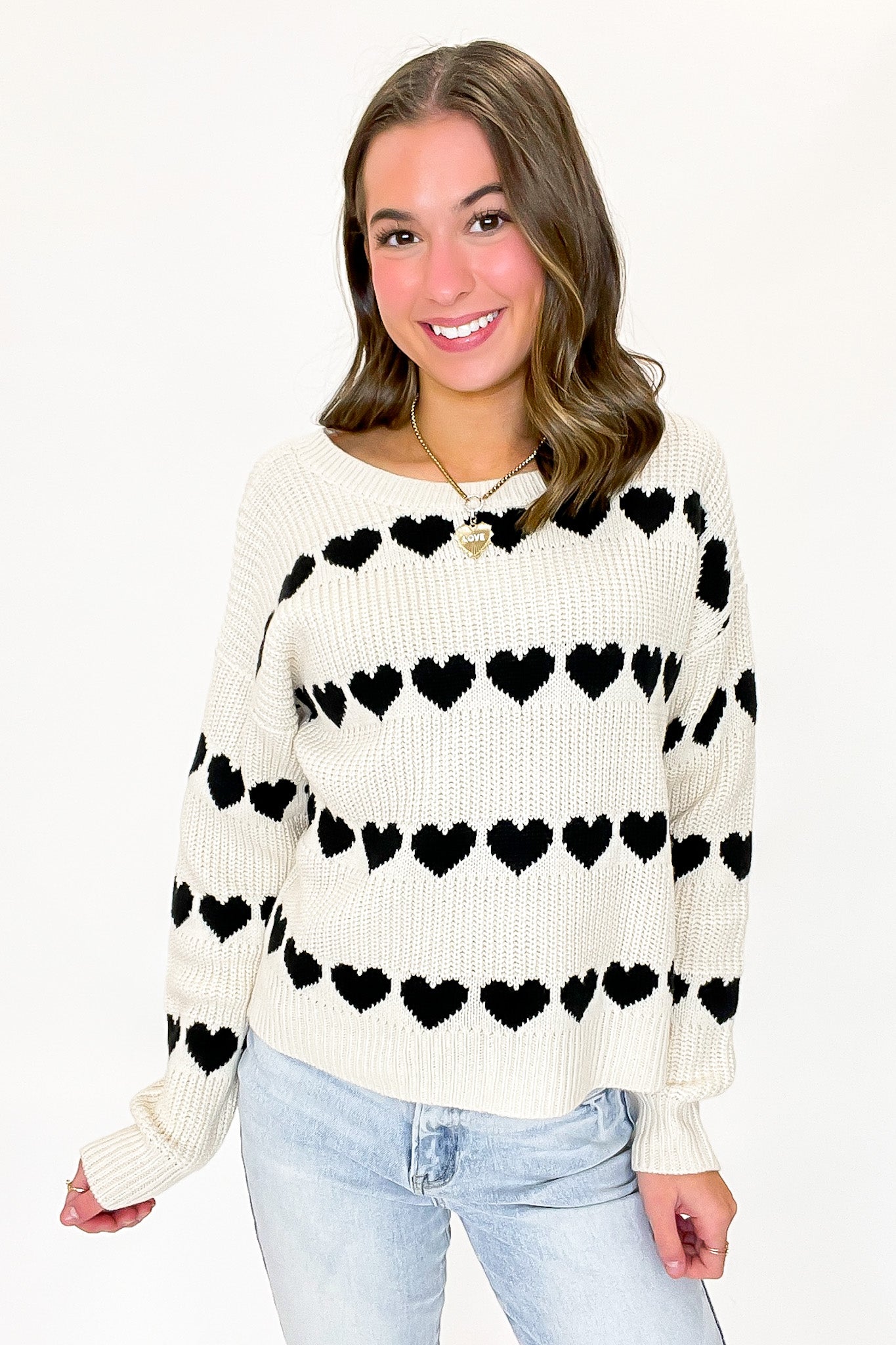 Lovelane Heart Striped Knit Sweater - FINAL SALE - Madison and Mallory