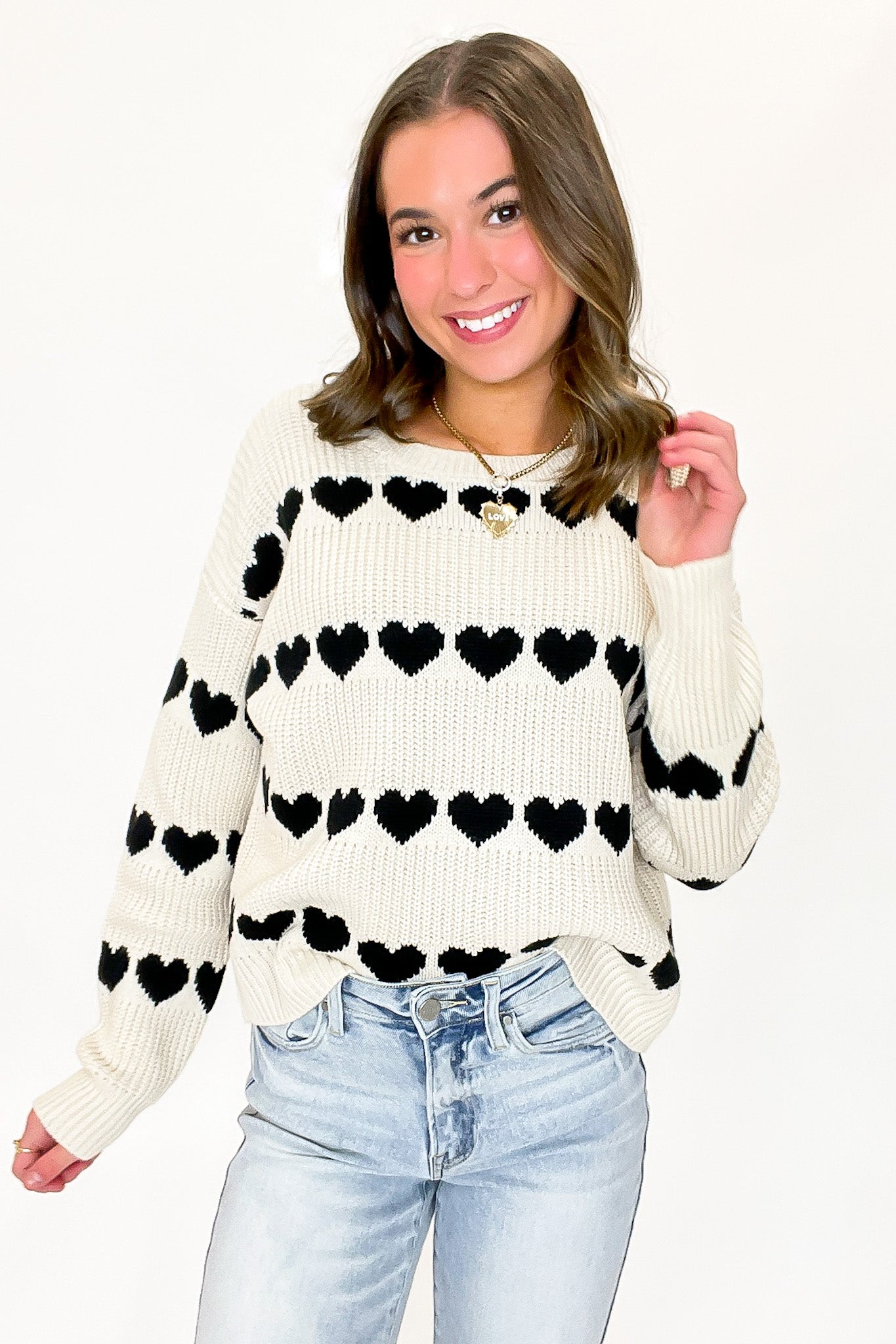Lovelane Heart Striped Knit Sweater - FINAL SALE - Madison and Mallory