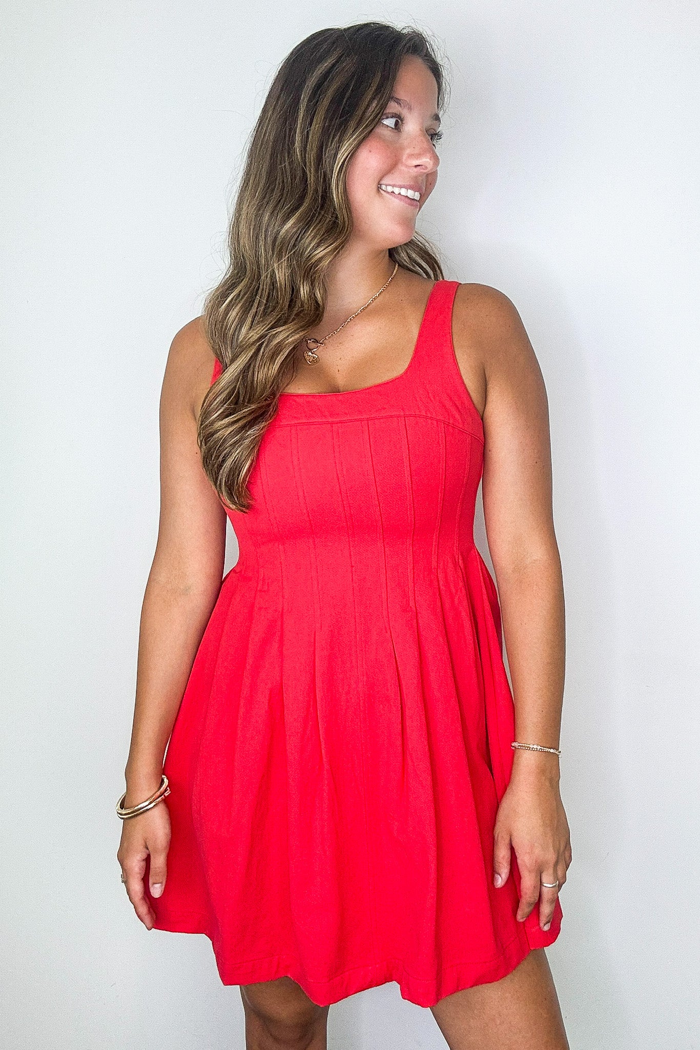 Lovely Boldness Fit And Flare Pleated Detail Sleeveless Dress - Madison and Mallory