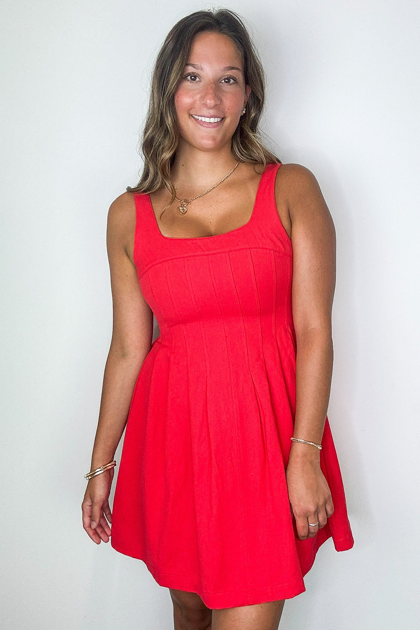 Lovely Boldness Fit And Flare Pleated Detail Sleeveless Dress - Madison and Mallory