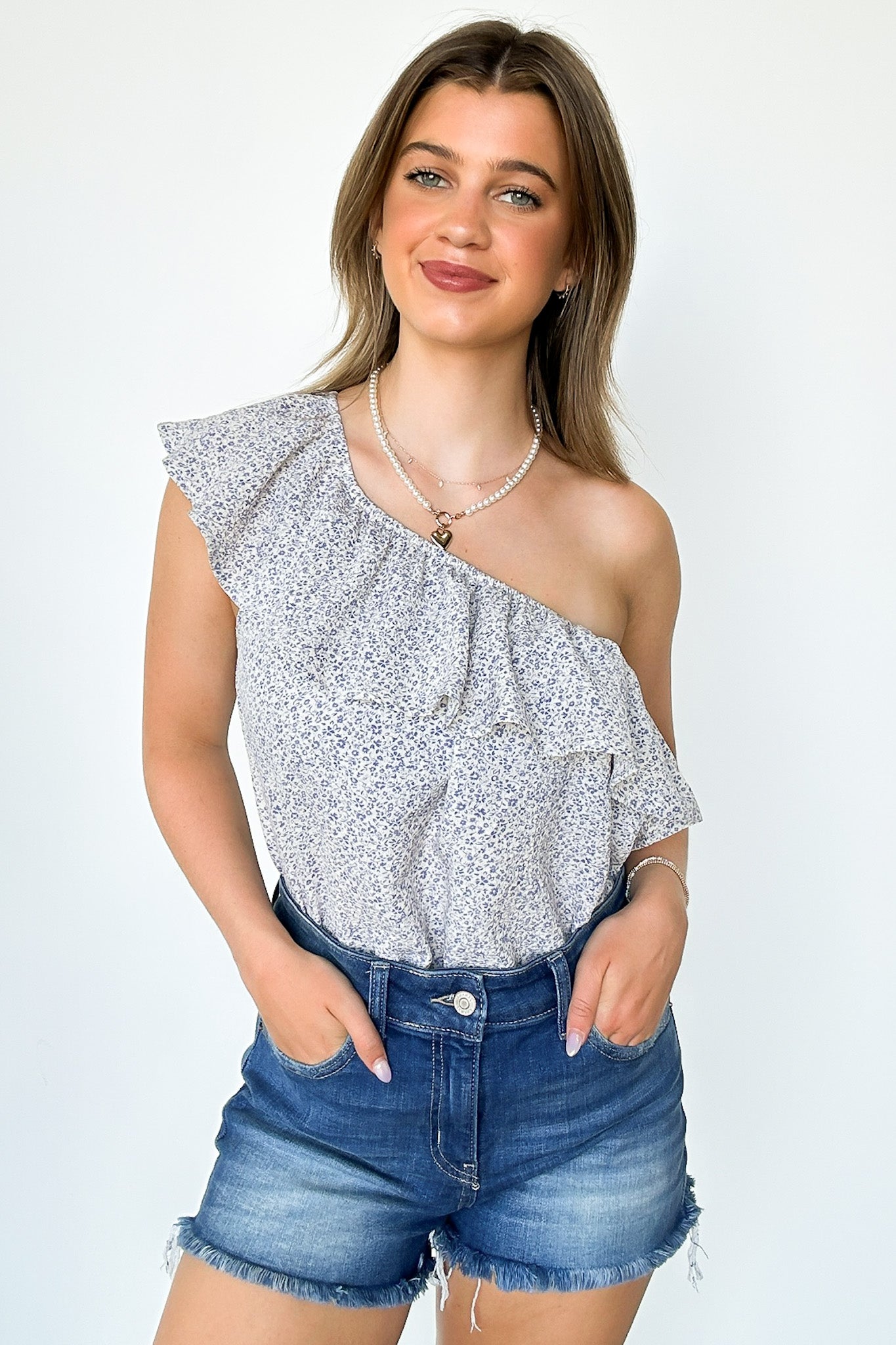  Lovely Intent Floral Ruffle One Shoulder Bodysuit - FINAL SALE - Madison and Mallory