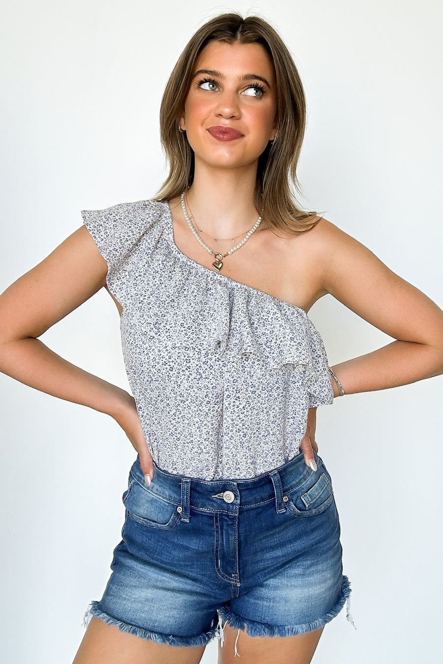  Lovely Intent Floral Ruffle One Shoulder Bodysuit - FINAL SALE - Madison and Mallory