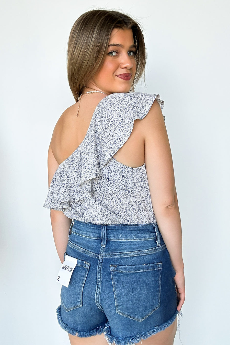  Lovely Intent Floral Ruffle One Shoulder Bodysuit - FINAL SALE - Madison and Mallory