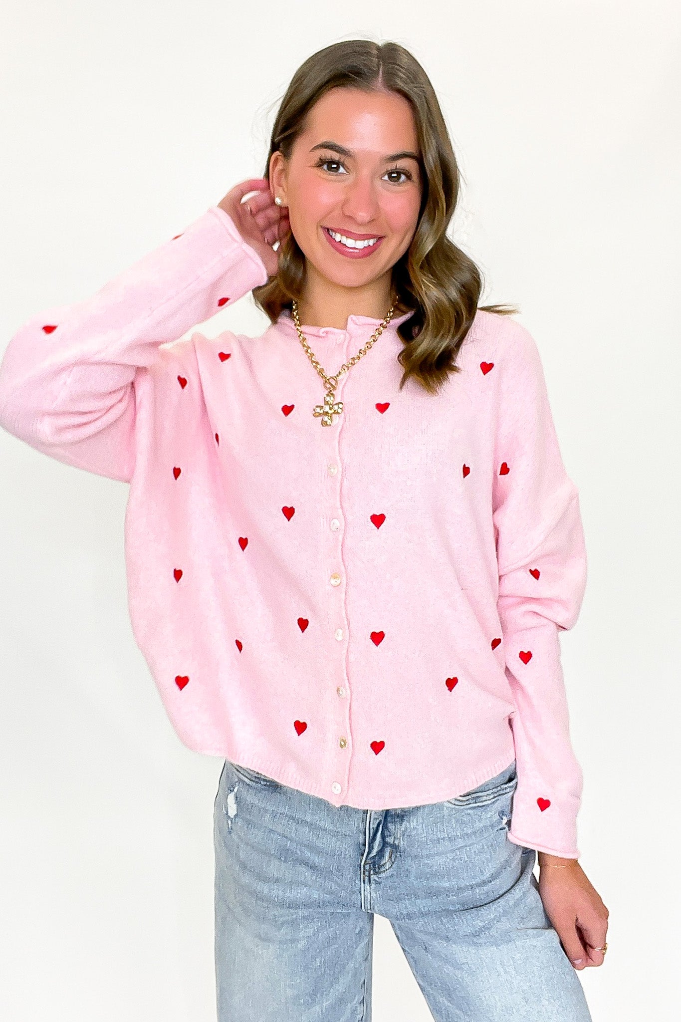 Lovespell Heart Embroidered Cardigan Sweater - Madison and Mallory