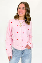 S / Pink/Red Lovespell Heart Embroidered Cardigan Sweater - Madison and Mallory