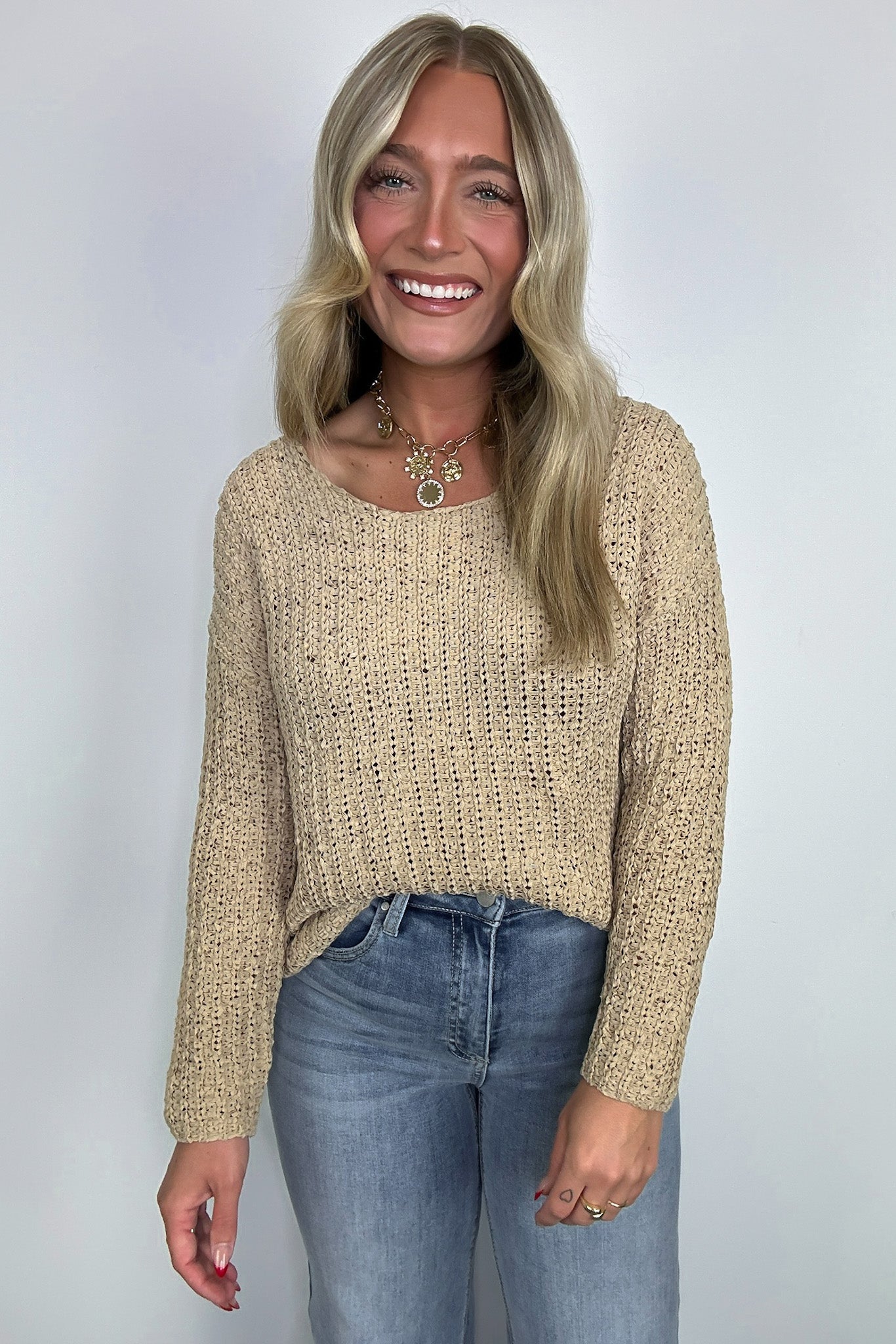 Tan / S Luci Button Detail Knit Sweater - Madison and Mallory