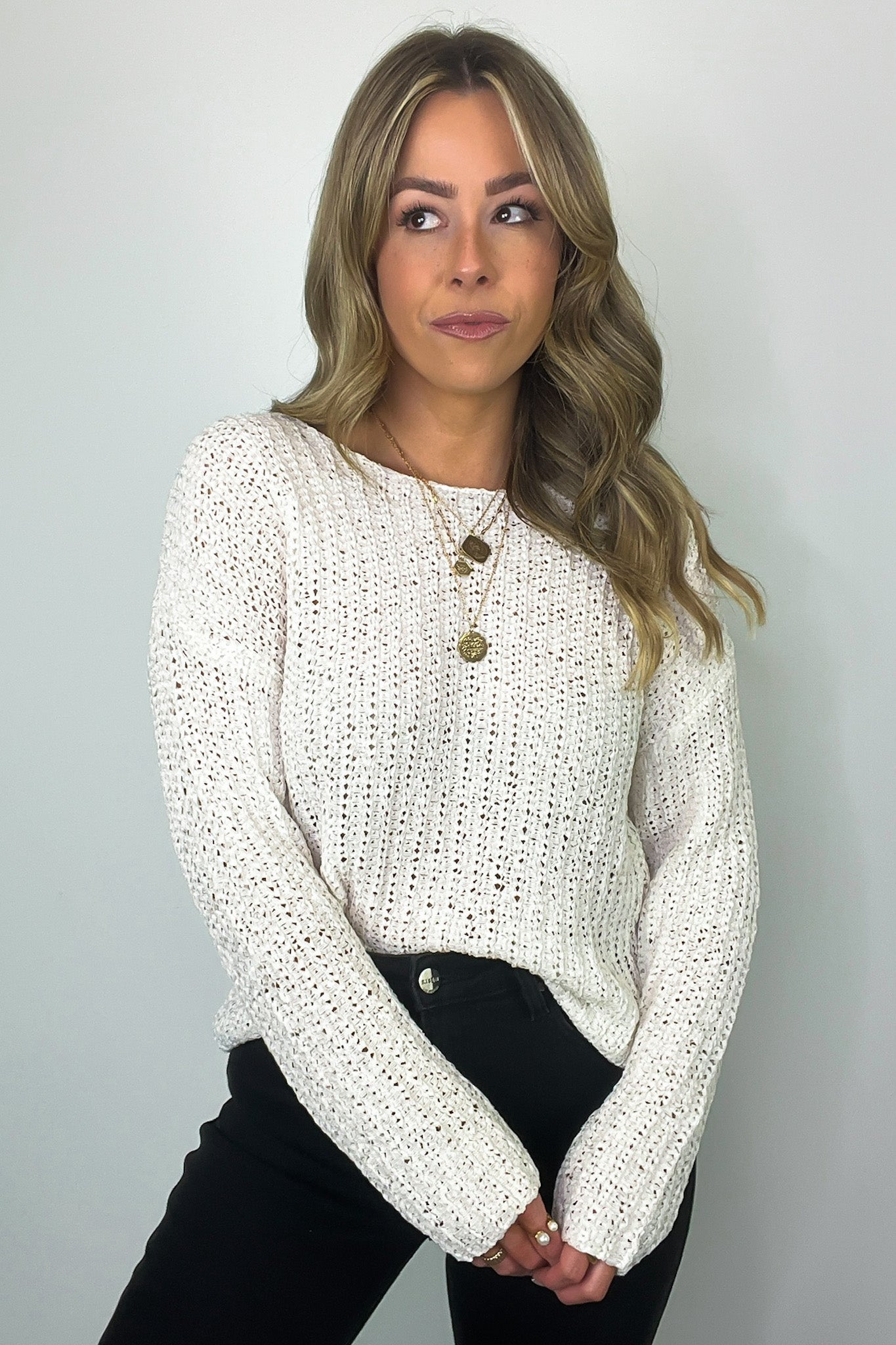 Ivory / S Luci Button Detail Knit Sweater - Madison and Mallory