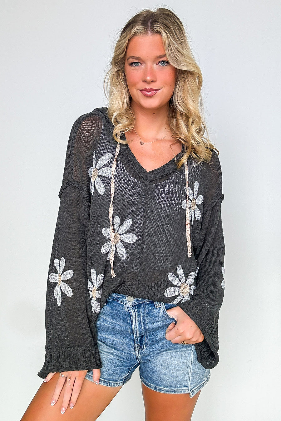 Lucia Floral Knit Hooded Sweater - Madison and Mallory