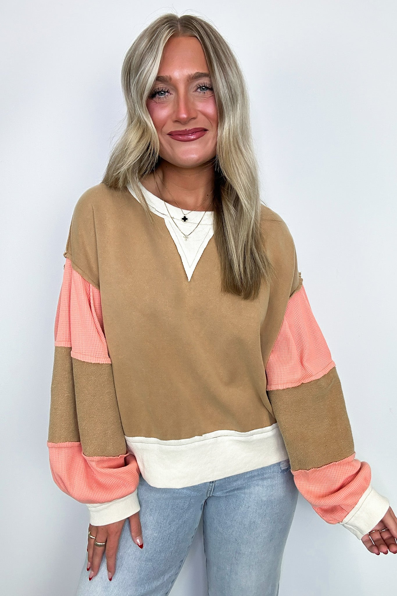 S / Mocha Multi Luciah Oversized Color Block Contrast Top - Madison and Mallory