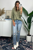 Lucien Split Neck Roll Sleeve Top - FINAL SALE - Madison and Mallory