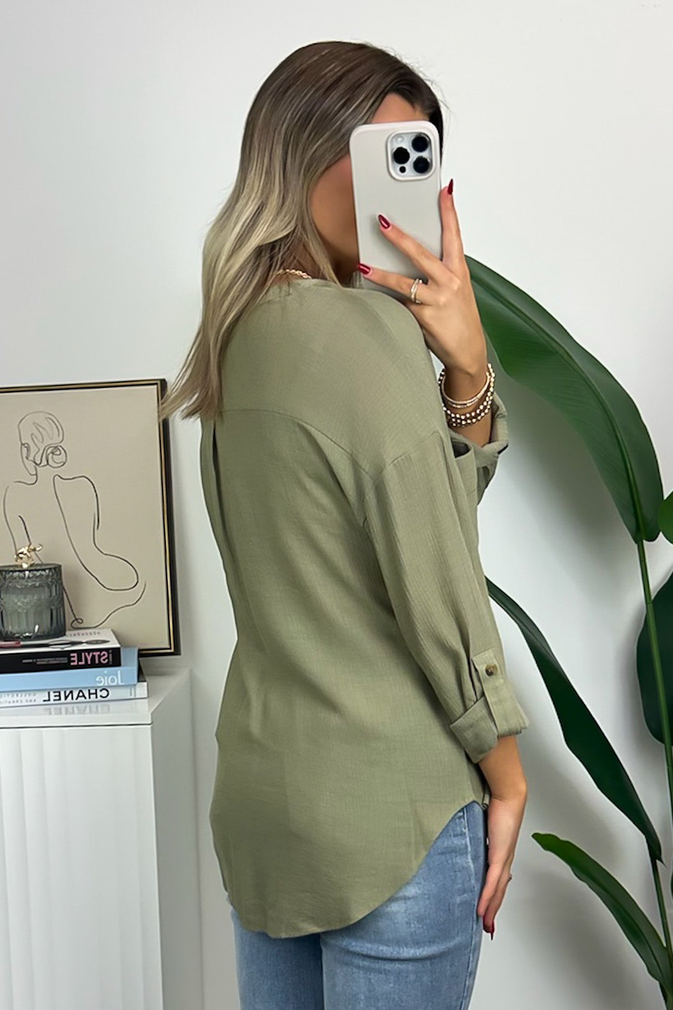  Lucien Split Neck Roll Sleeve Top - Madison and Mallory