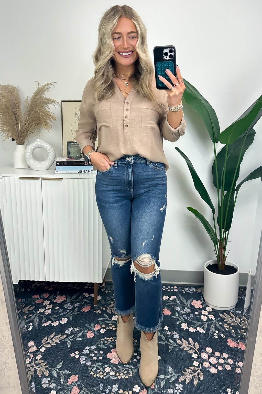 Lucien Split Neck Roll Sleeve Top - FINAL SALE - Madison and Mallory