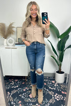 Lucien Split Neck Roll Sleeve Top - FINAL SALE - Madison and Mallory