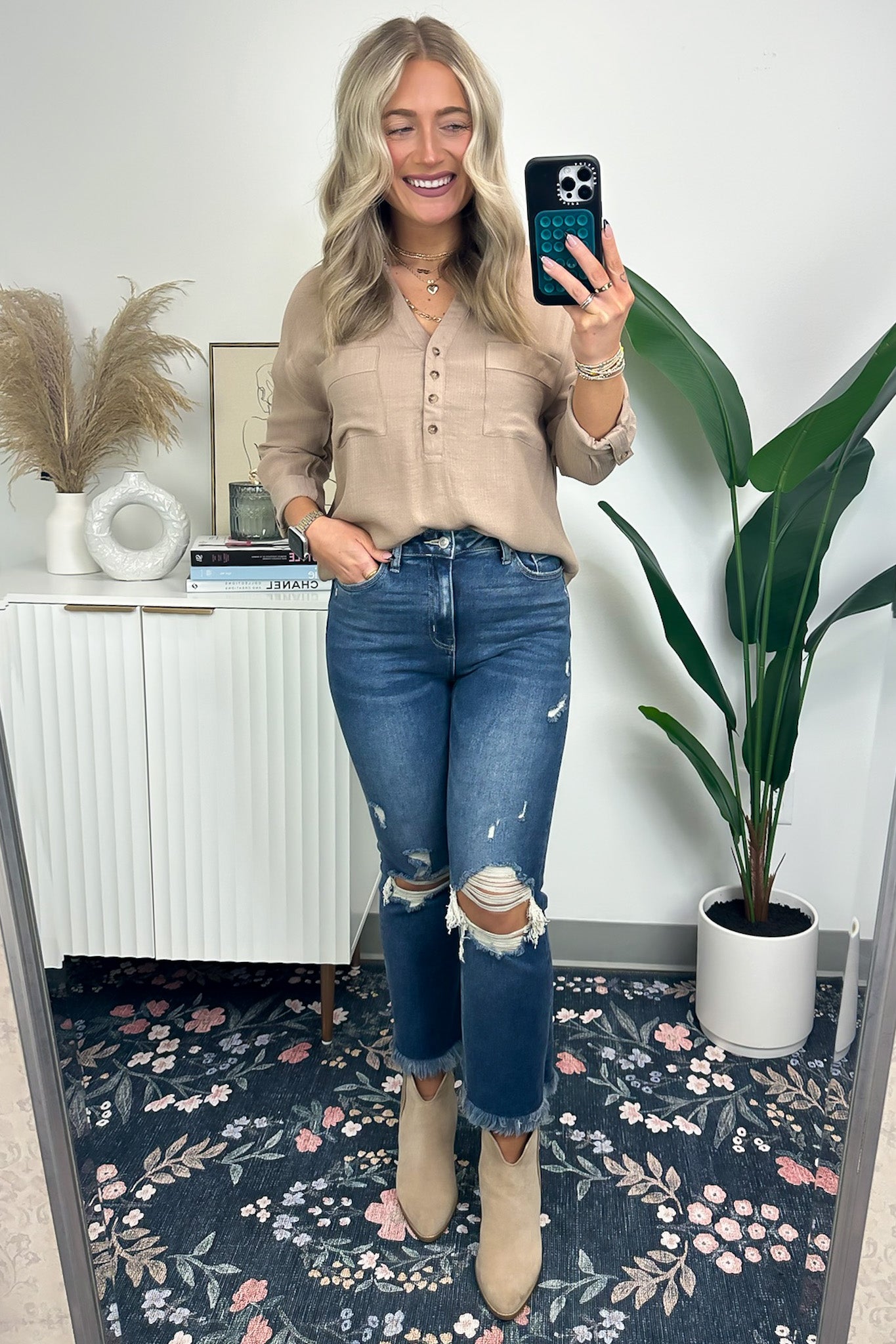 Lucien Split Neck Roll Sleeve Top - FINAL SALE - Madison and Mallory