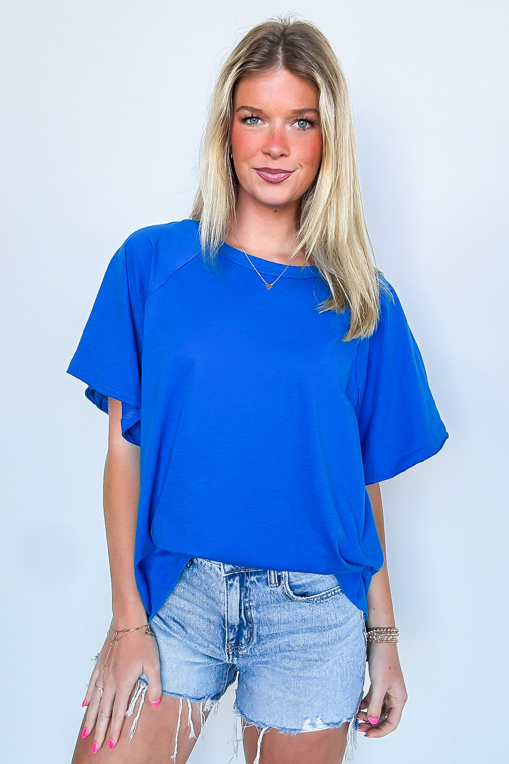Ocean Blue / S Lucy Oversized Short Sleeve Top - Madison and Mallory