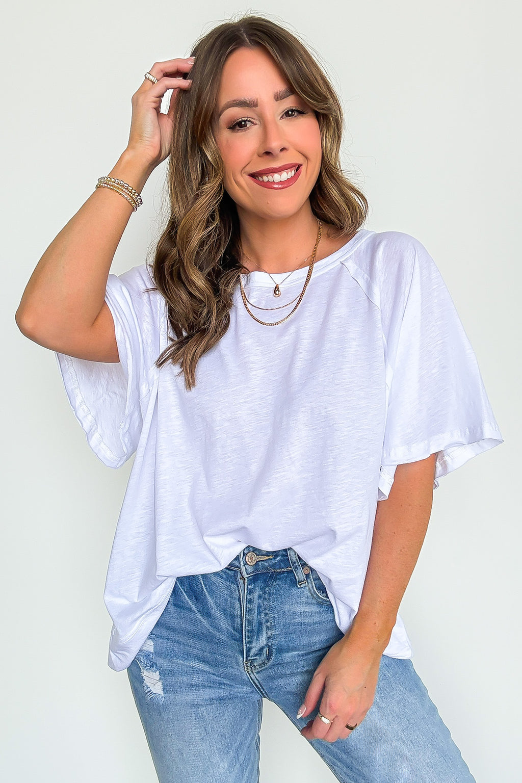 White / S Lucy Oversized Short Sleeve Top - Madison and Mallory