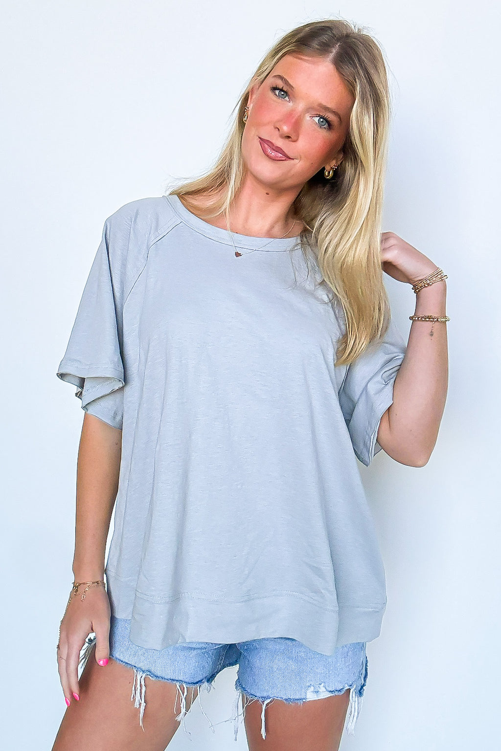 Light Gray / S Lucy Oversized Short Sleeve Top - Madison and Mallory