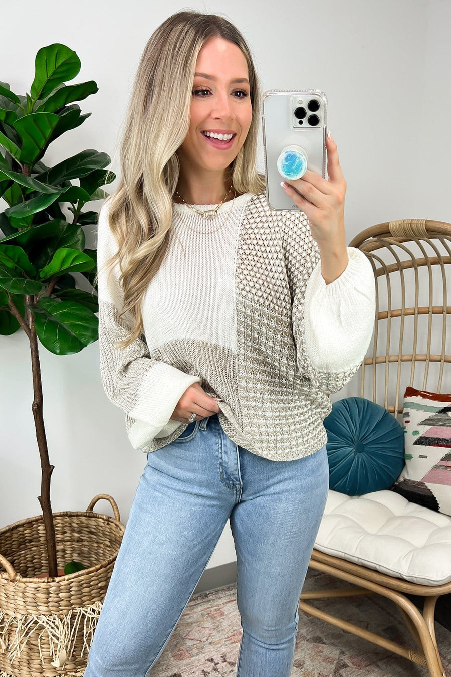 Taupe Multi / S Luisana Drop Shoulder Color Block Knit Sweater - BACK IN STOCK - Madison and Mallory