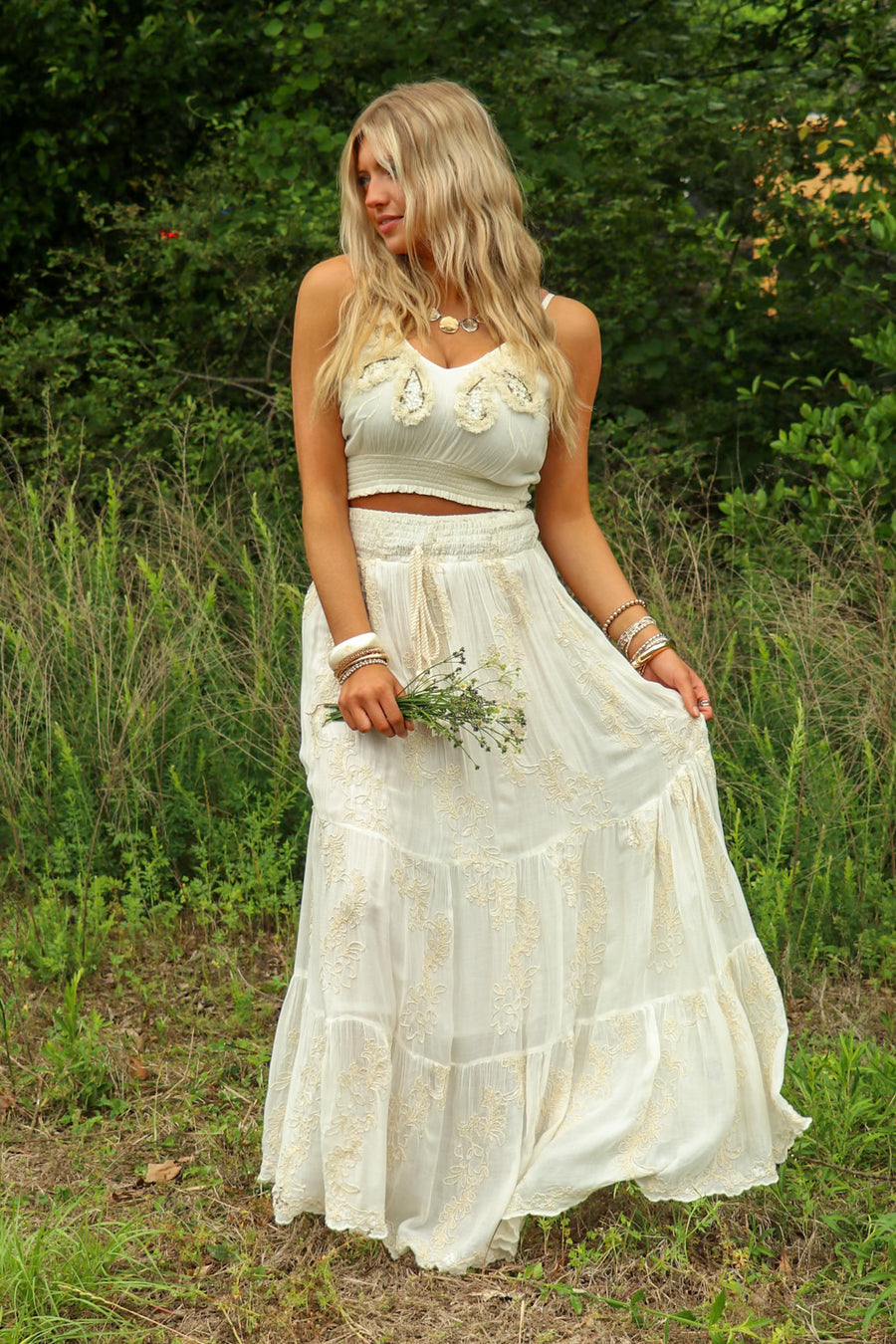 Luma Embroidered Tiered Maxi Skirt - Madison and Mallory