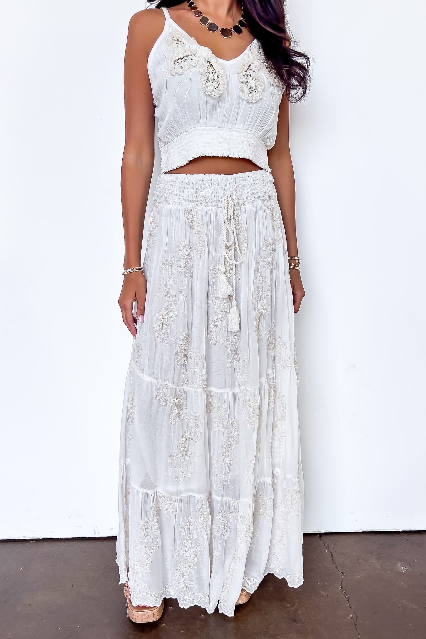 Luma Embroidered Tiered Maxi Skirt - Madison and Mallory
