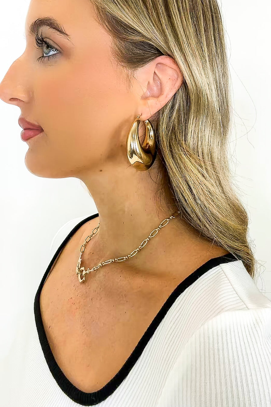 Lustrous Loop Gold Dipped Puffy Oval Pin Catch Hoop Earrings - Madison and Mallory