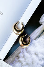 Gold Lustrous Loop Gold Dipped Puffy Oval Pin Catch Hoop Earrings - Madison and Mallory