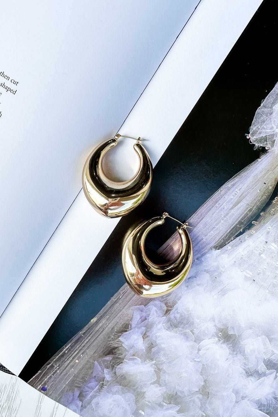 Gold Lustrous Loop Gold Dipped Puffy Oval Pin Catch Hoop Earrings - Madison and Mallory