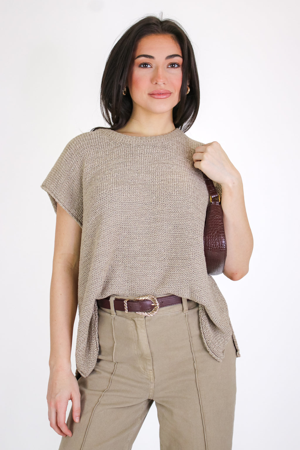 Light Mocha / S Luxe Appeal Relaxed Crew Neck Knit Top - Madison and Mallory