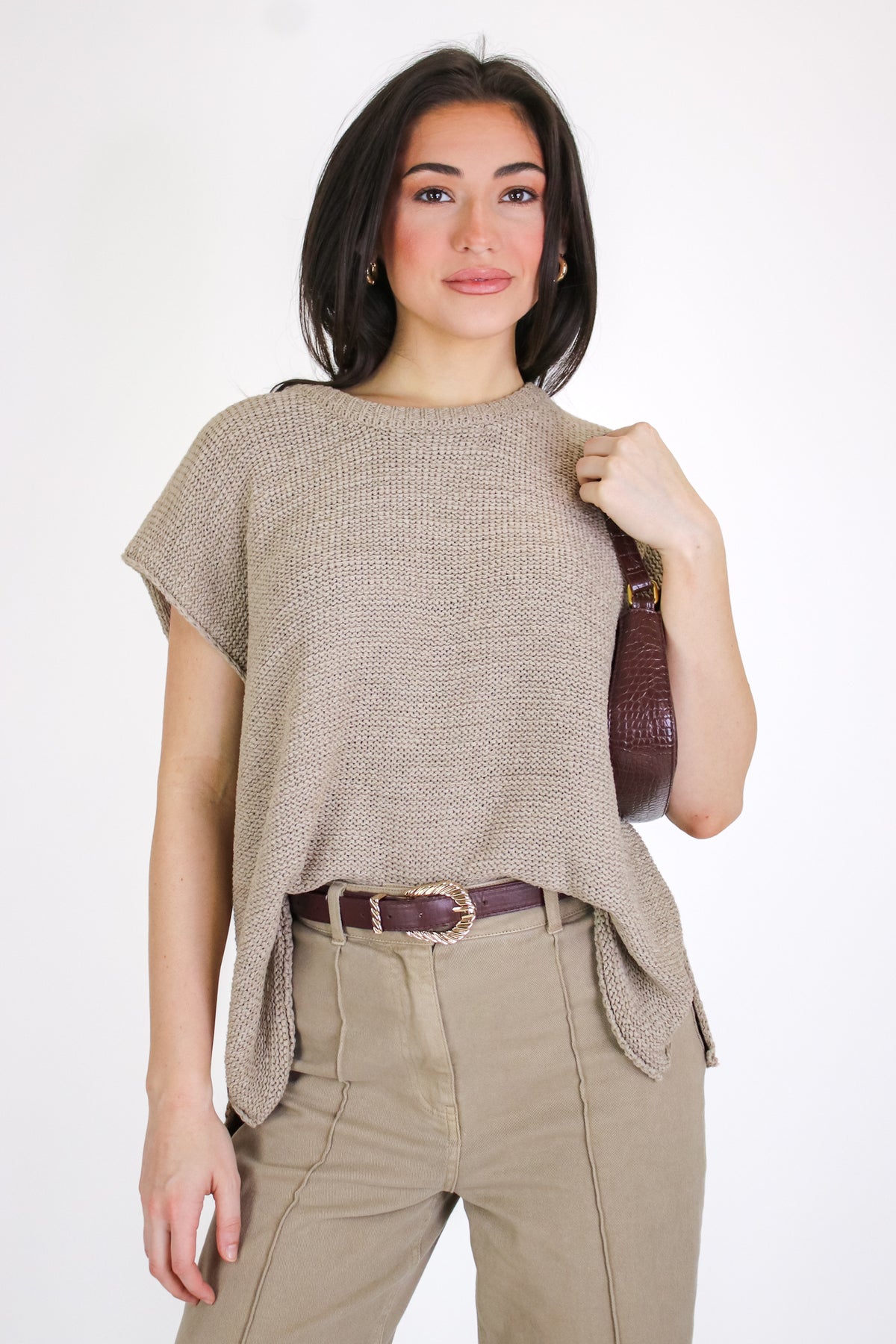 Light Mocha / S Luxe Appeal Relaxed Crew Neck Knit Top - Madison and Mallory