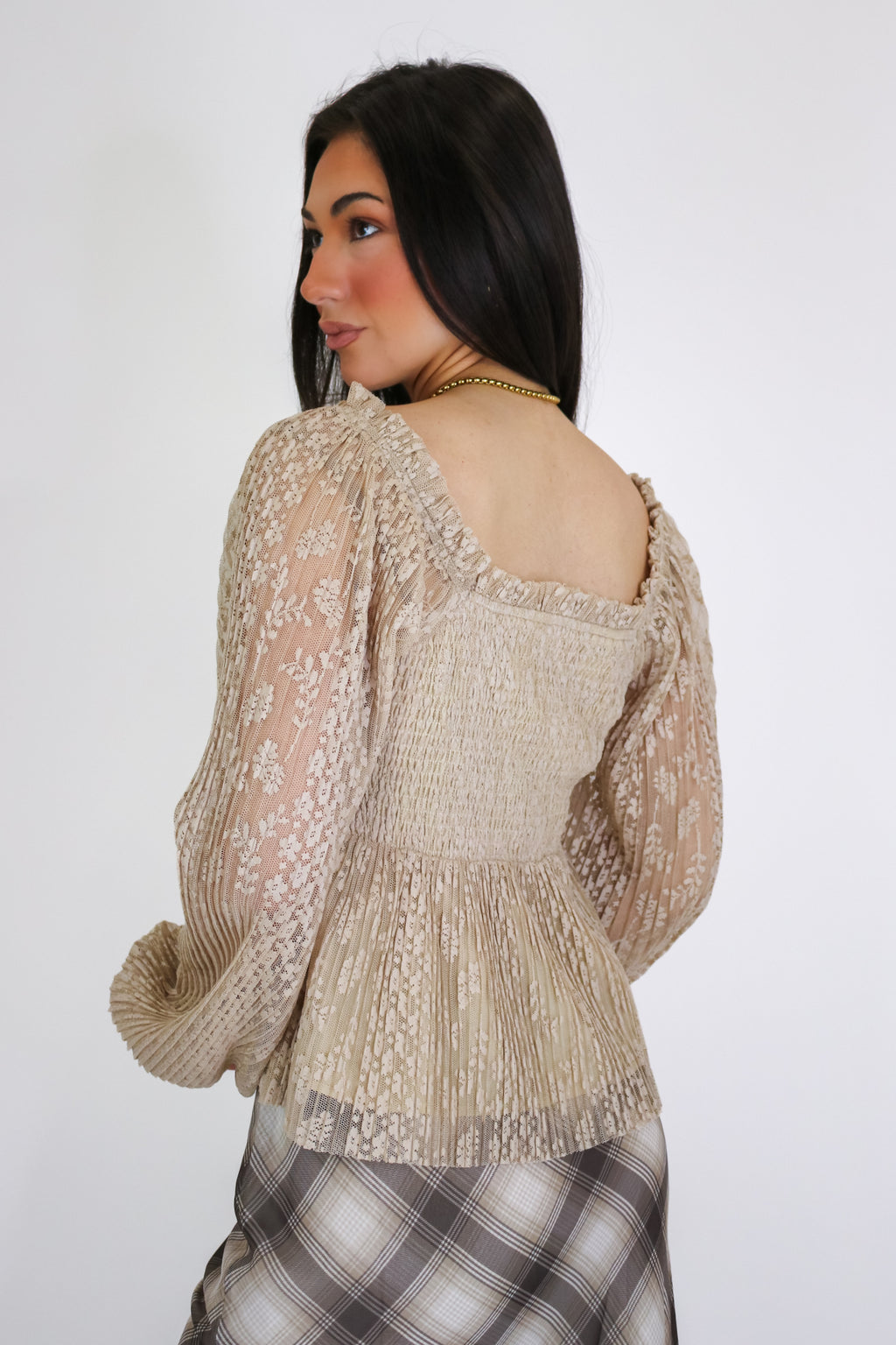 Luxe Whisper Pleated Lace Babydoll Blouse