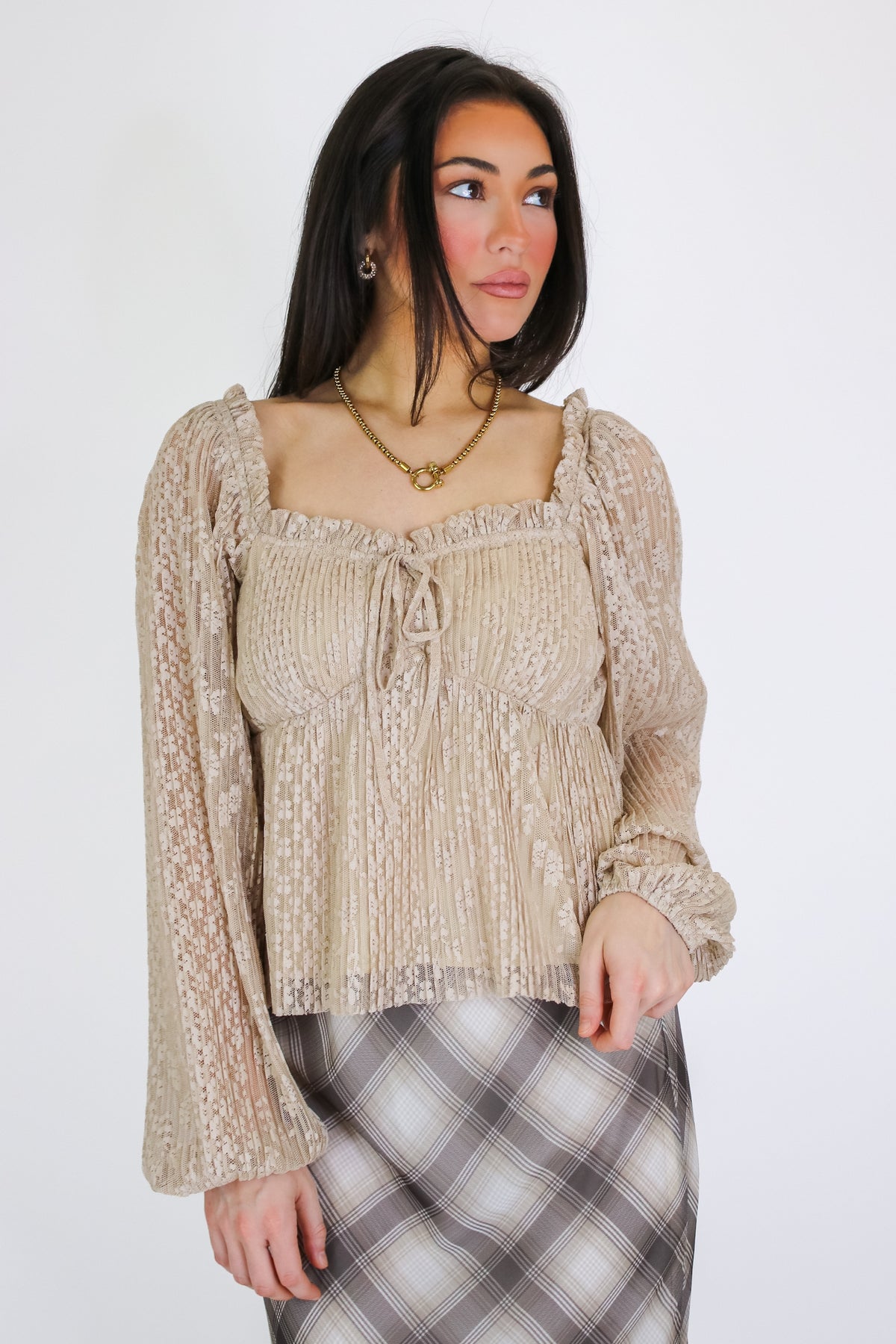 Luxe Whisper Pleated Lace Babydoll Blouse