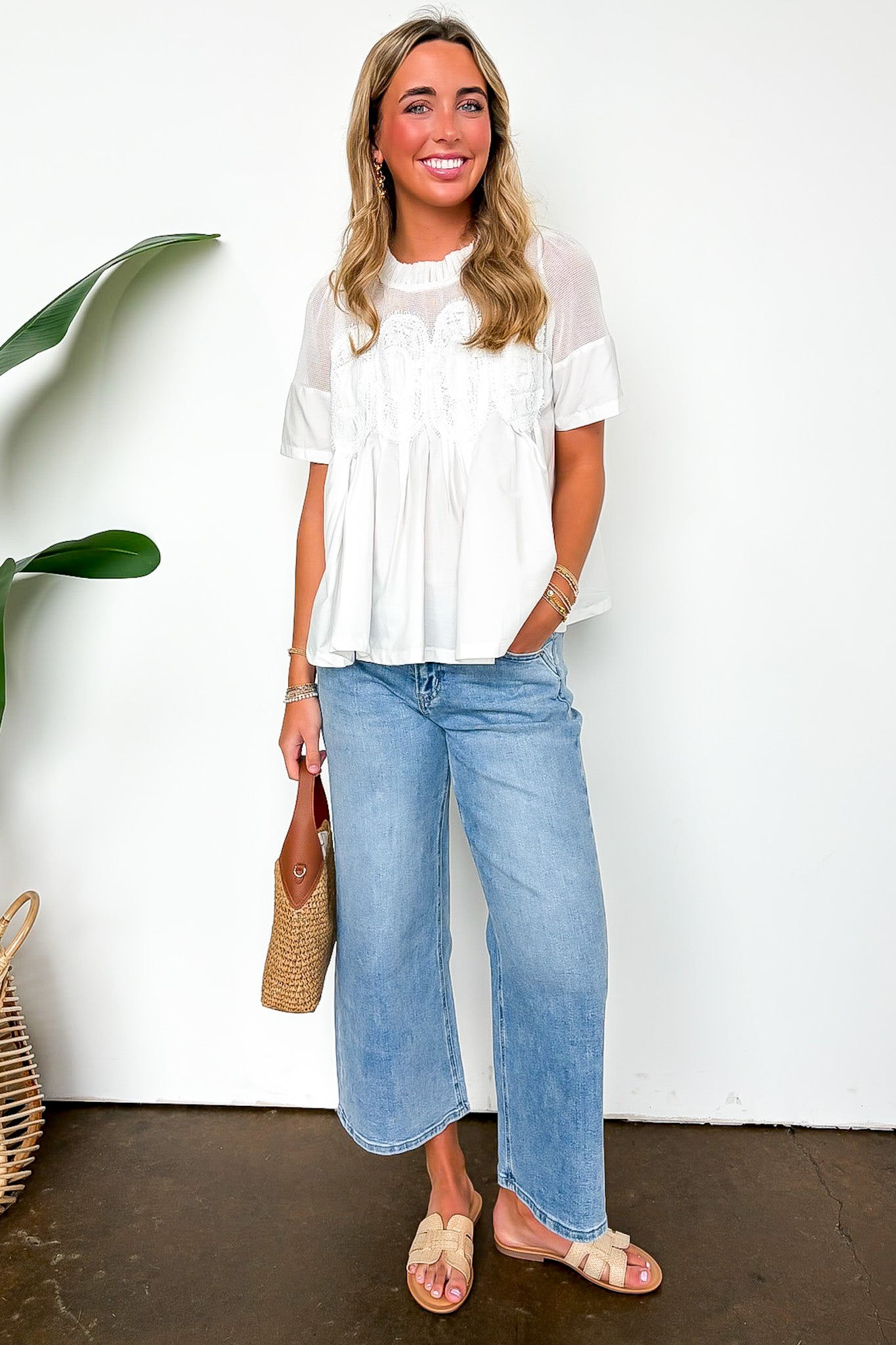 Luxe Petal Mesh Applique Flowy Top - Madison and Mallory
