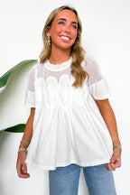 Luxe Petal Mesh Applique Flowy Top - Madison and Mallory