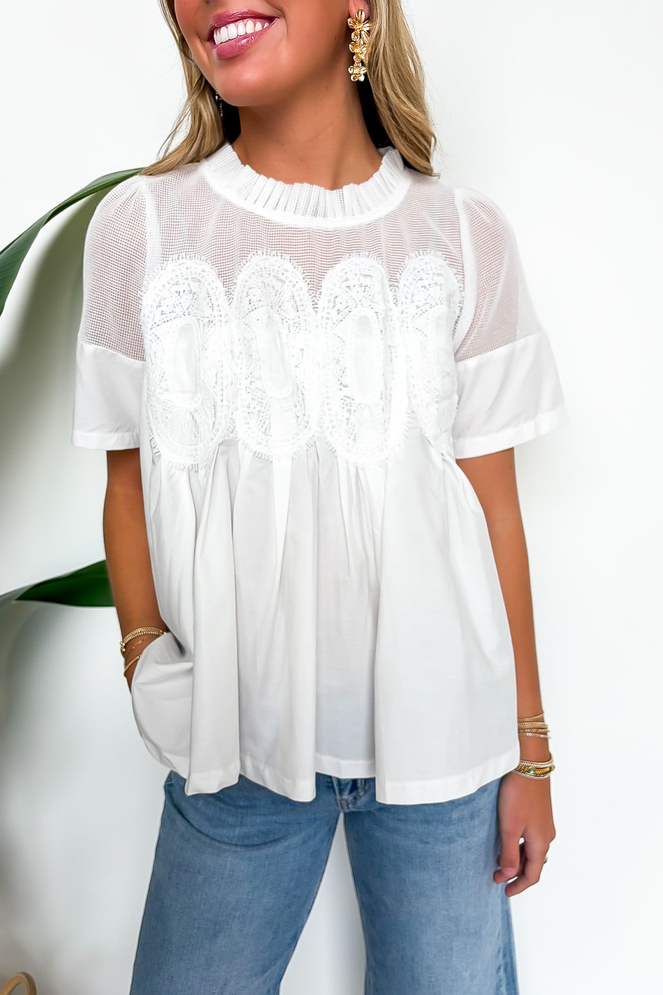 Luxe Petal Mesh Applique Flowy Top - Madison and Mallory