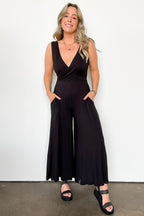 Black / S Luxe Reputation Surplice Wide Leg Jumpsuit - FINAL SALE - Madison and Mallory