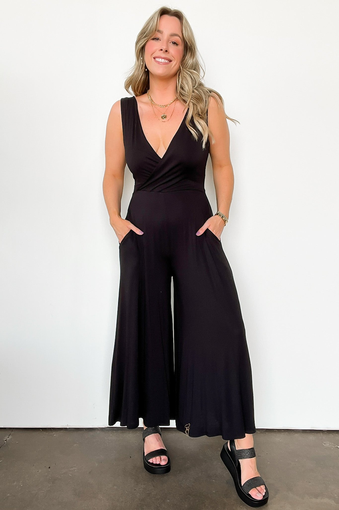 Black / S Luxe Reputation Surplice Wide Leg Jumpsuit - FINAL SALE - Madison and Mallory