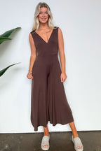 Brown / S Luxe Reputation Surplice Wide Leg Jumpsuit - FINAL SALE - Madison and Mallory