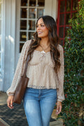S / Taupe Luxe Whisper Pleated Lace Babydoll Blouse - FINAL SALE - Madison and Mallory