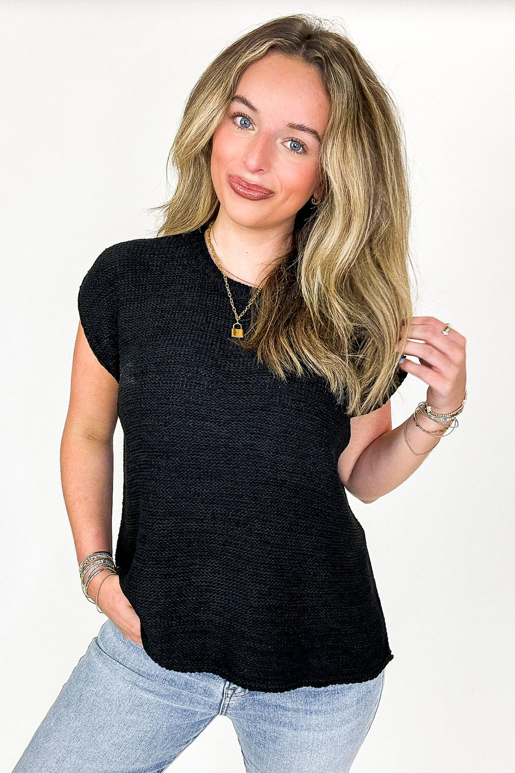 Black / S Luxe Appeal Relaxed Crew Neck Knit Top - BACK IN STOCK - Madison and Mallory
