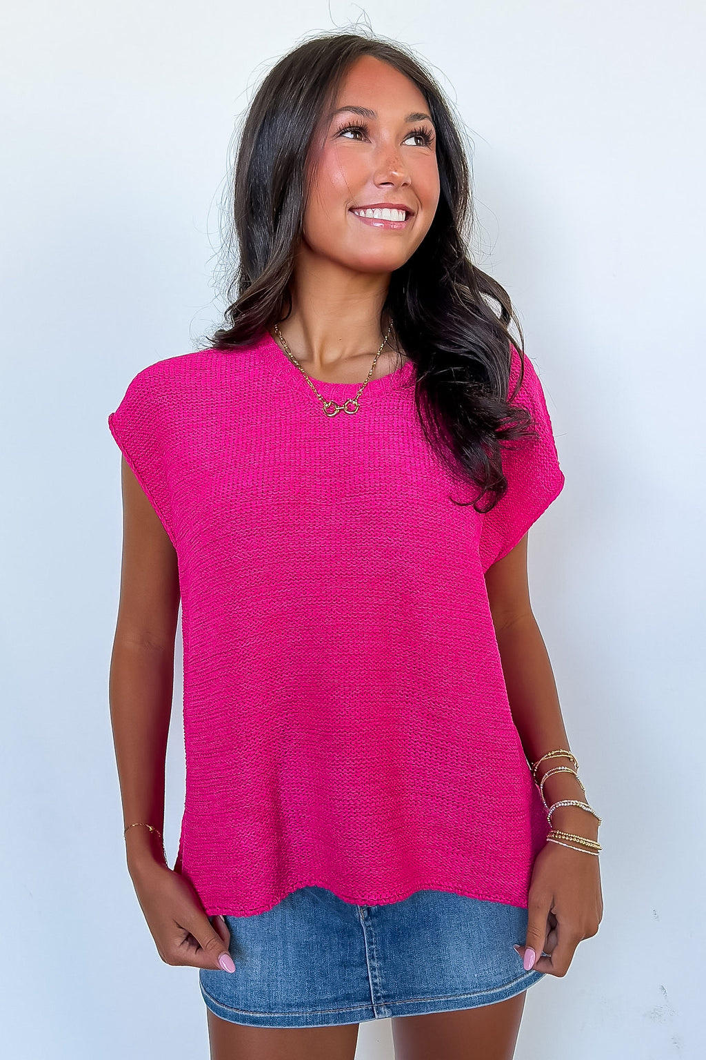 Hot Pink / S Luxe Appeal Relaxed Crew Neck Knit Top - Madison and Mallory