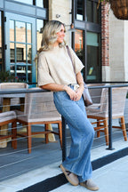 Soft Shift Marled Knit Mock Neck Short Sleeve Sweater - Madison and Mallory