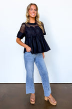 Luxe Petal Mesh Applique Flowy Top - Madison and Mallory