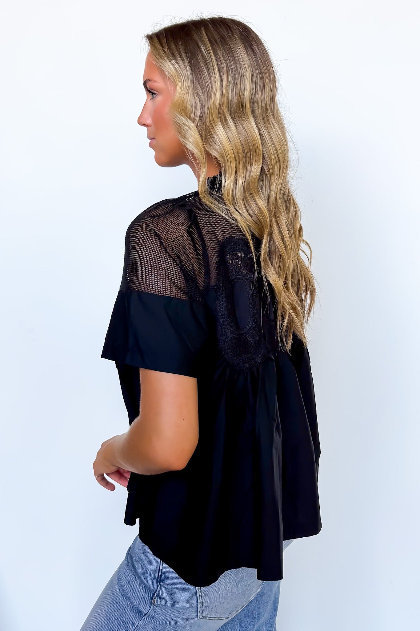 Luxe Petal Mesh Applique Flowy Top - Madison and Mallory