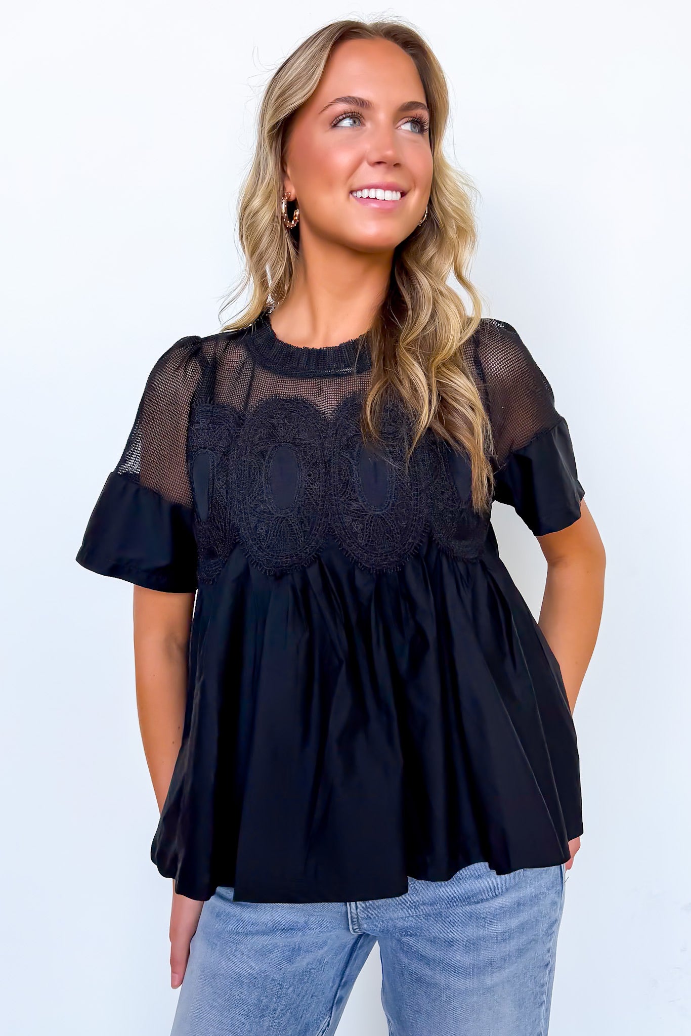Luxe Petal Mesh Applique Flowy Top - Madison and Mallory