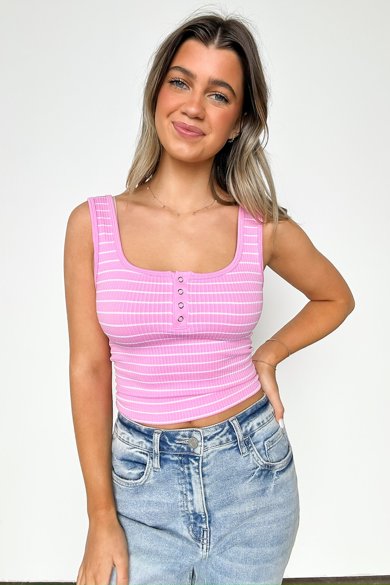  Lydiah Striped Button Tank Top - FINAL SALE - Madison and Mallory