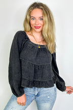 Lylia Textured Wash Peplum Top - FINAL SALE - Madison and Mallory