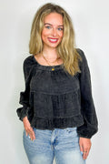 Black / S Lylia Textured Wash Peplum Top - FINAL SALE - Madison and Mallory